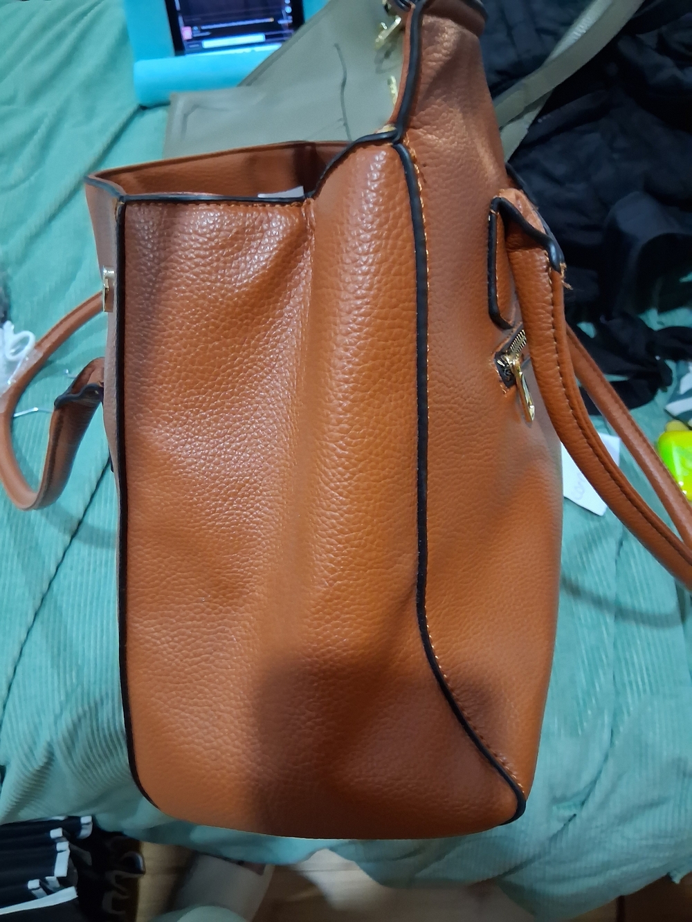 London Fog Cognac Faux Leather Tote - Picture 3 of 5